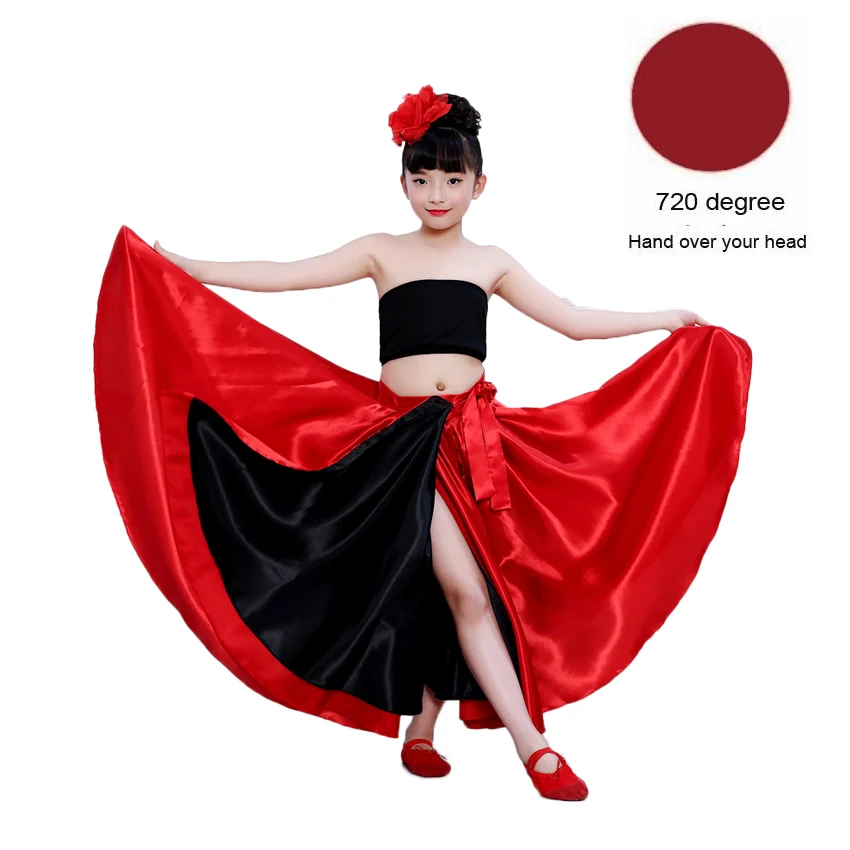 720 Degree Skirt Детская юбка фламенко, испанский бой быков, танцевальное платье, цыганская одежда для выступлений, Женская сценическая одежда, женский красный атласный костюм - Цвет: 720 Degree Skirt