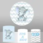 Детского дня рождения с изображением слона для мальчиков голубого цвета, Круглый фон Эластичный полиэстер круго фон крышка цилиндра Таблица Баннер вечерние Decoration824