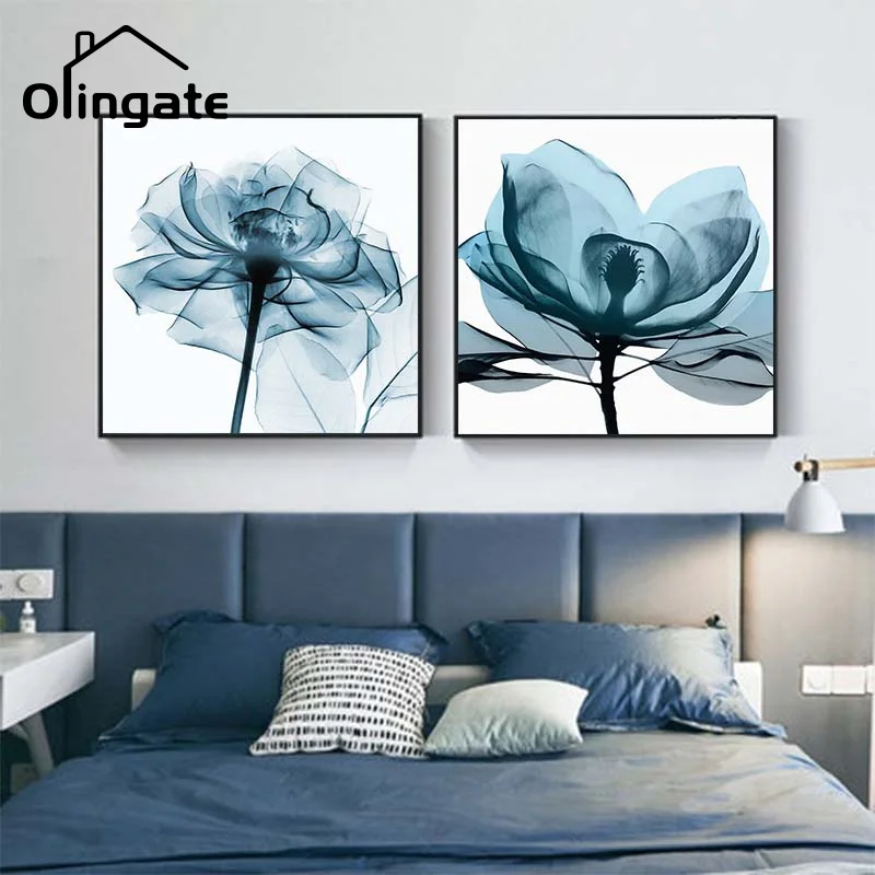 

Nordic Abstract Canvas Painting Modern Simple Blue Flower Wall Picture One Piece Wall Poster Home Living Drawing Room Decor