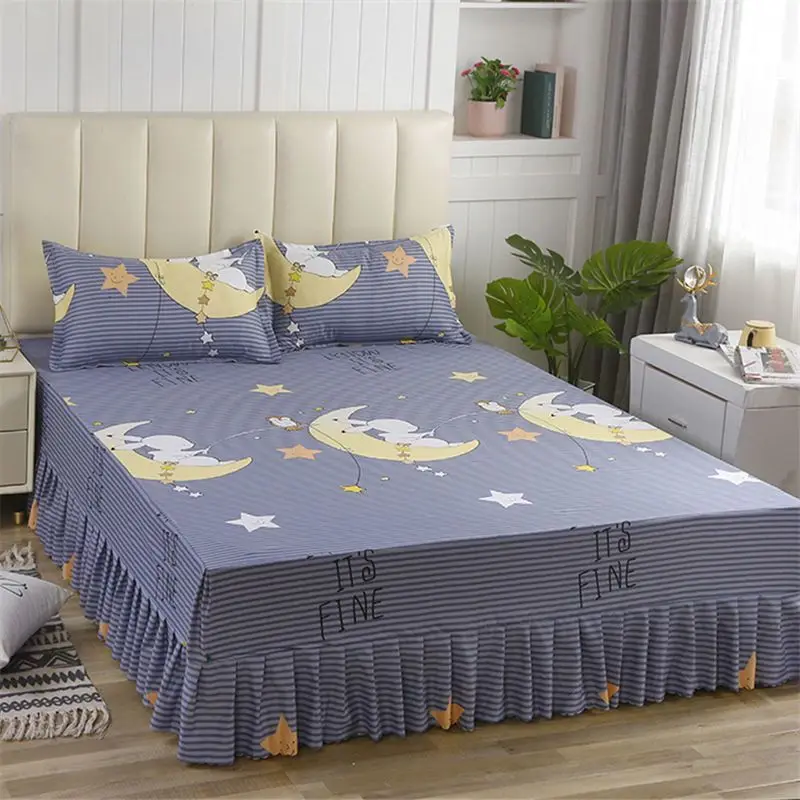 3pcs Printed Bedding Set Soft Bed Skirt With Pillowcases Bedspread Full Twin Queen King Size Sheet Mattress Cover Bedsheets | Дом и сад