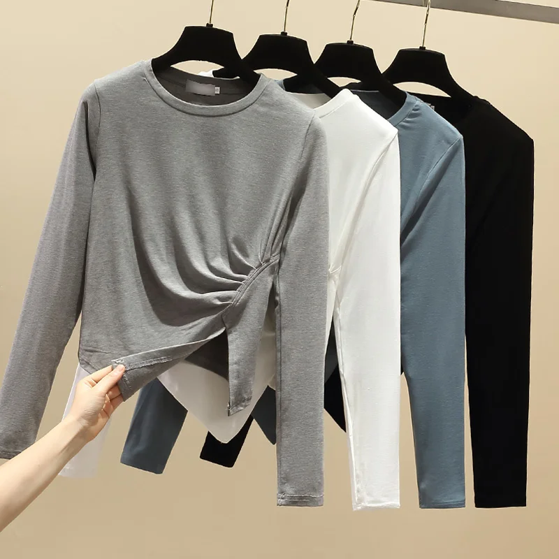 2021autumn Clothing New Women's Clothing Long-sleeved T-shirt Women's Irregular Slim-fit Slimming Bottoming Shirt