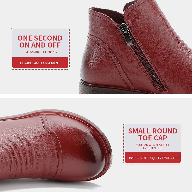 

Autumn short boots women's leather flat middle-aged cotton shoes to keep warm, all-match winter non-slip soft-soledwomen's shoes