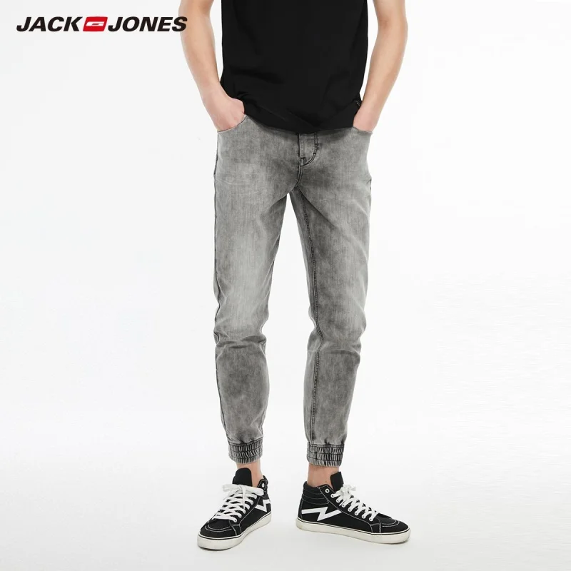JackJones Men's Slim Fit Sports Streetwear Jeans Distressed Ankle-tied Grey Male Denim Menswear| 219332578 | Мужская одежда