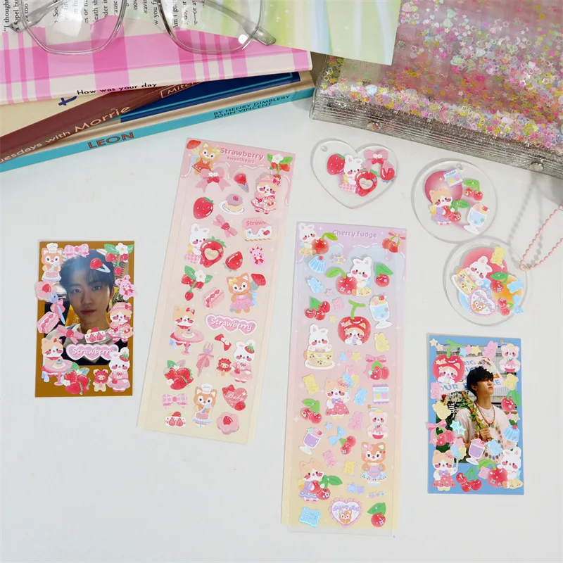 Корейская Милая мультяшная животная лазерная наклейка хлопья идол карты декор