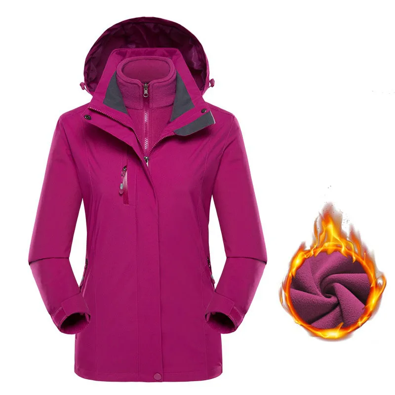 Новая трехв одная куртка для лыжных и пеших прогулок для мужчин и женщин с водонепроницаемой и дышащей мембраной, двухчастный комплект плюс размера, ветрозащитный термофлис зимний костюм.
