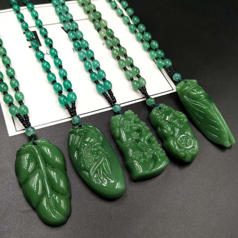 Ожерелье ручной работы имитация зеленого китайского халцедона Нефритовый Кулон