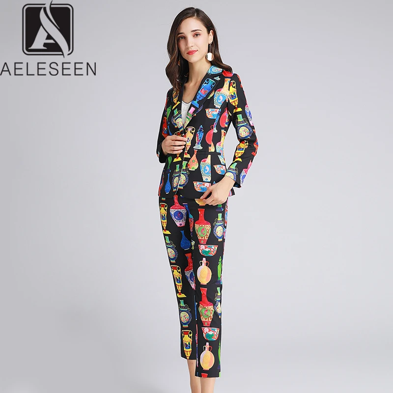AELESEEN/новый модный офисный женский костюм двойка 2020 весенний на одной пуговице топы с карманами + брюки