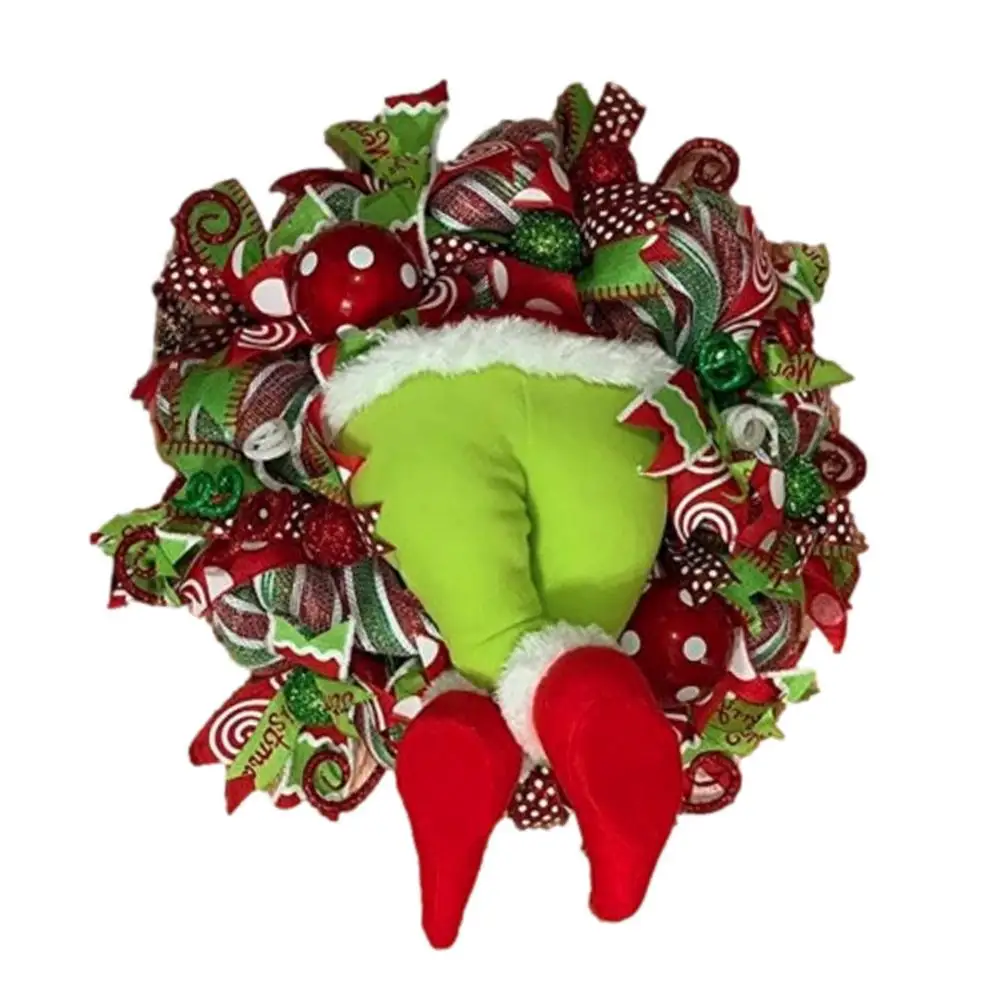 

Front Door Christmas Wreaths Thief Stole Christmas Burlap Wreath Decoration With Pose-able Plush Legs For Indoor Outdoor Chris