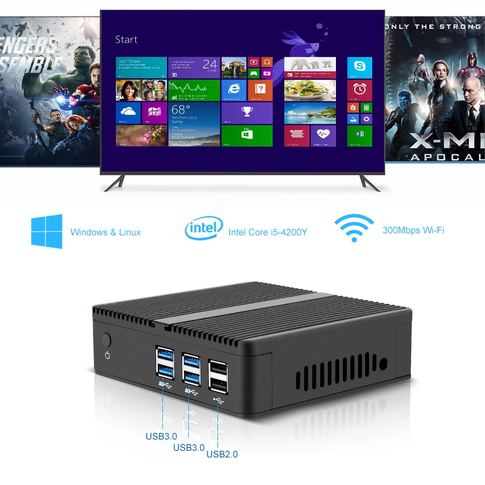 Безвентиляторный мини ПК Intel Windows 10 7 Core i7 i5 4200Y HTPC Linux микронастольные компьютеры