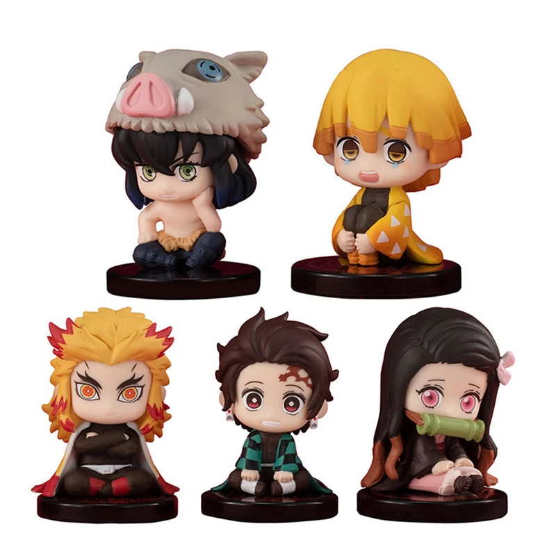 

5pcs Q Version Demon Slayer Figure Toy Sitting Ghost Action Figure Tanjiro Nidouzi Inosuke Zenizu Collection Model Doll Kid Gift
