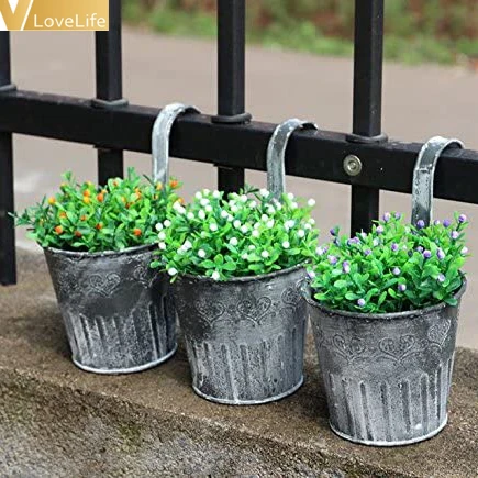 

3pcs Vintage Fence Hanging Flower Pots Green Plant Hanging Flower Bucket With Hook Pots For Plants Home Garden Decoration