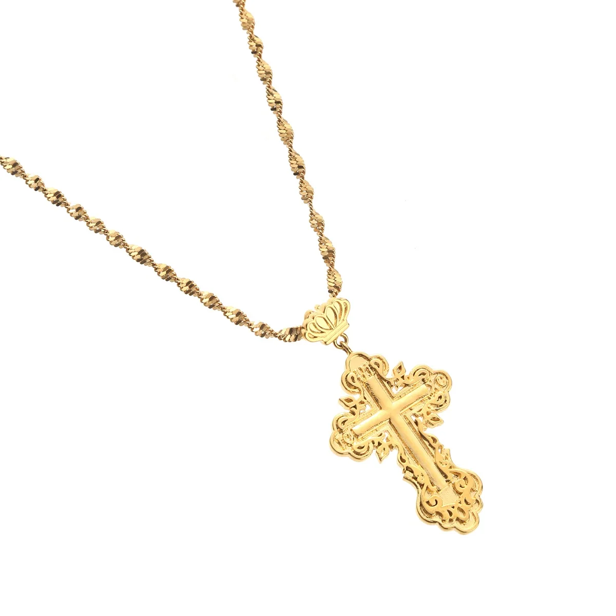 Ожерелья золотого цвета с подвеской в виде короны и Креста для женщин мужчин