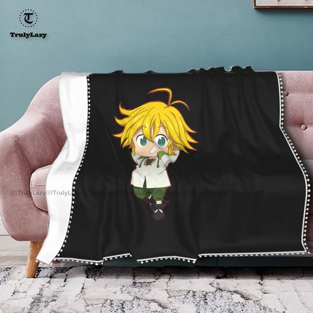 

Meliodas Blanket Fleece Armchair Pom Pom Blanket Soft Fashion Colorful Bedspread
