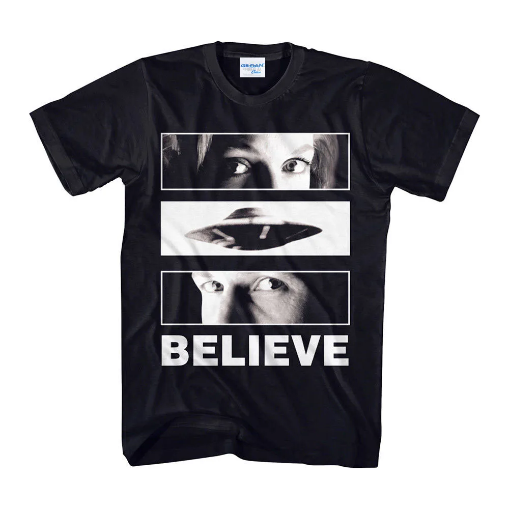 

Men Cotton Summer Tees Printed Unny Novelty Hip Hop Rock T-shirt Men X-Files Believe Eyes Black Adult Hunter T Shirt