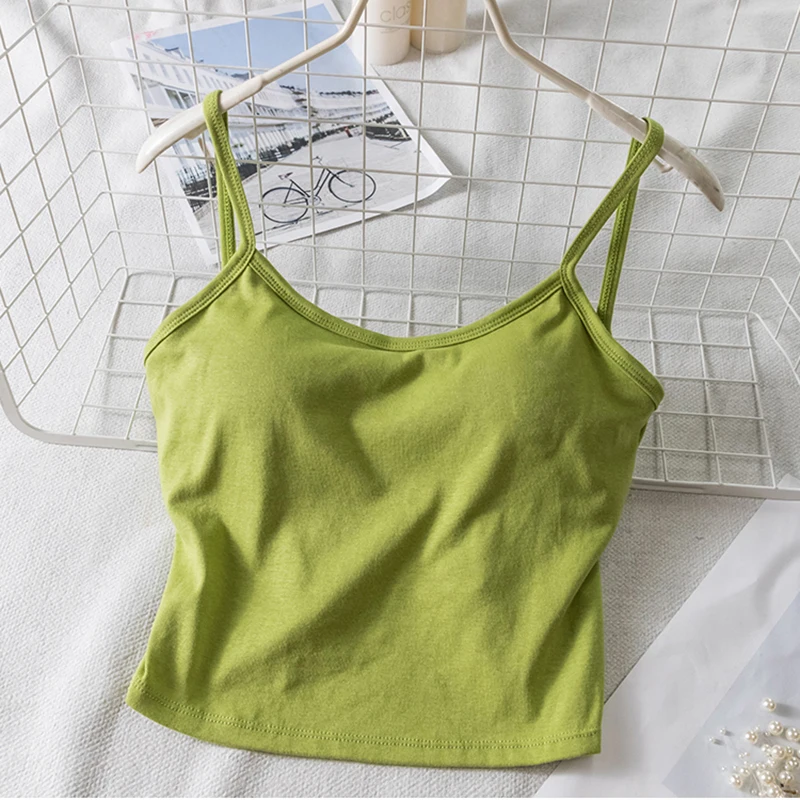 Women Crop Tops Summer Tanks Top Female Cotton Underwear Fashion Twist Back Cami Padded Top Beauty Back Removable Pads Camisoles images - 6