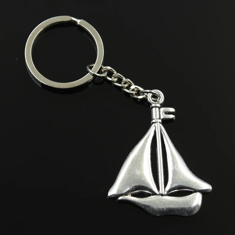 Новинка, модный мужской брелок для автомобиля 30 мм, металлический держатель «сделай сам», цепочка, винтажный парусник, лодка 49x39 мм, серебристый цвет, подвеска, подарок