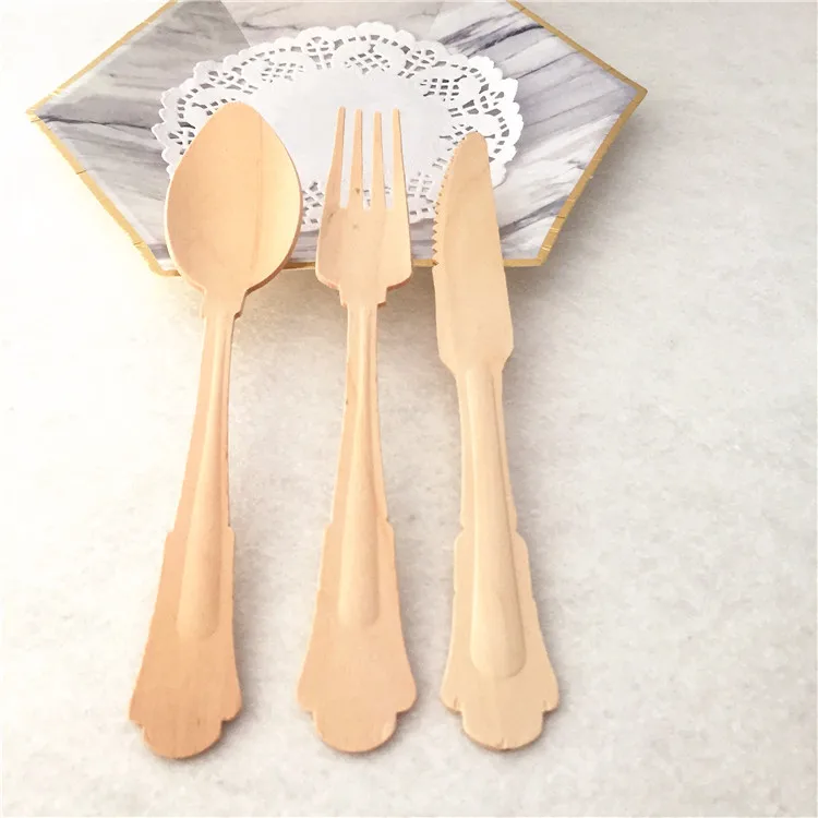 30 шт. набор деревянных столовых приборов одноразовая посуда вилки ножи ложки