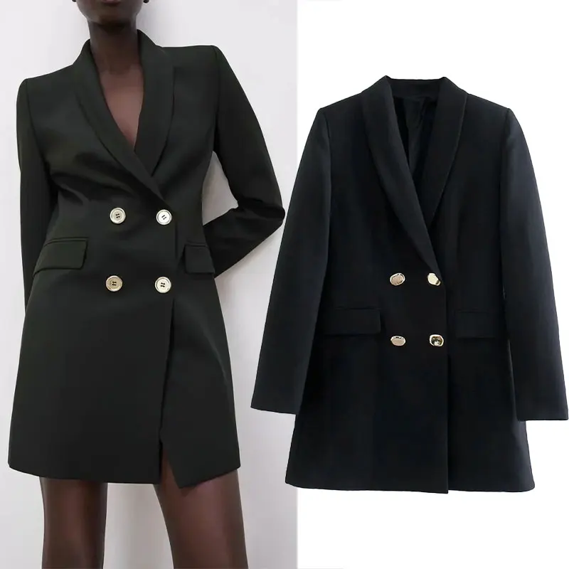 

Za Blazer Women Jacket Women Autumn 2021 Fashion Double Breasted Long Sleeve Casual Blazer Coat Woman Office Wear Suits Tops