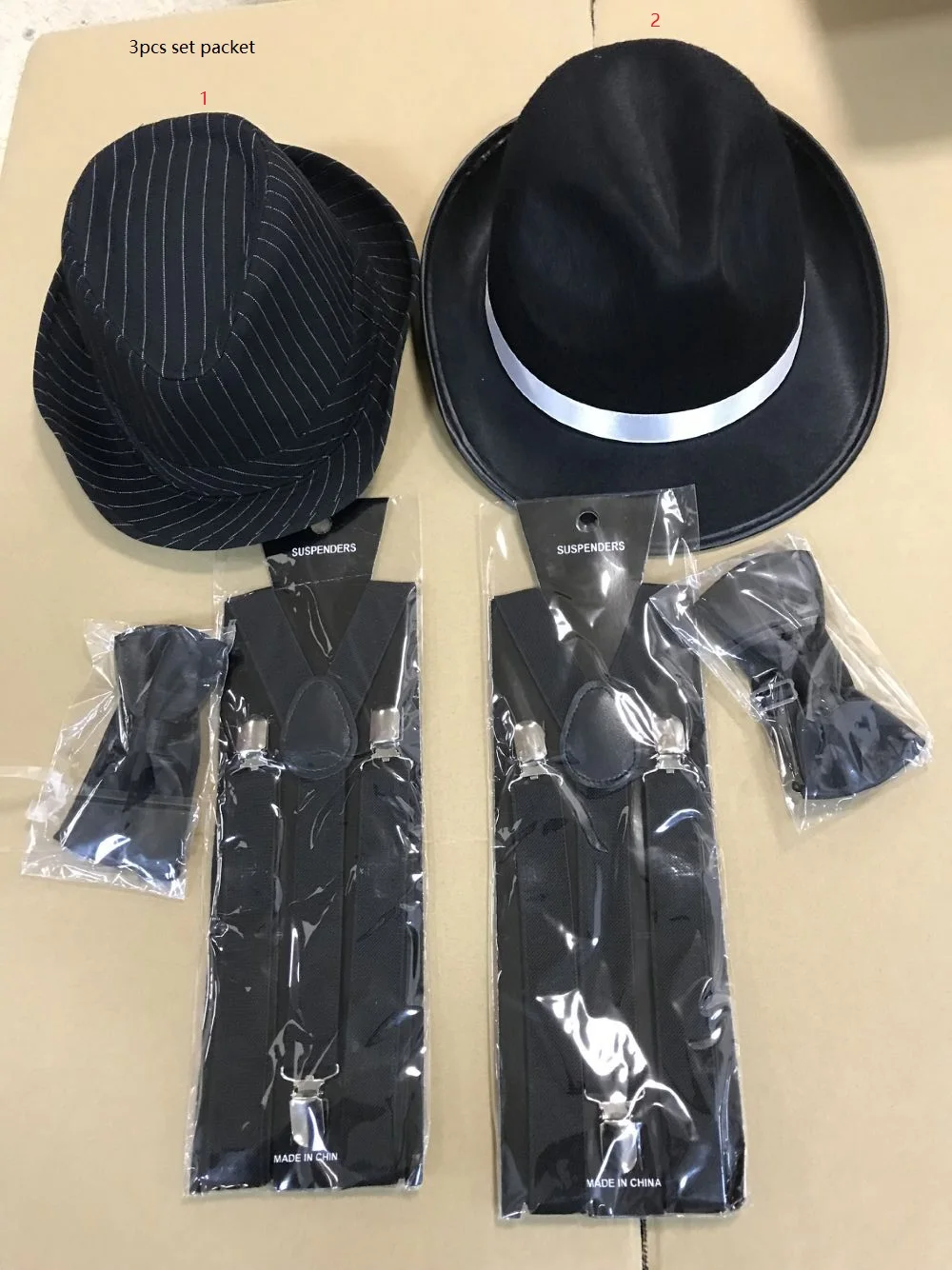 

Drop shipping Best seller Men's 1920s Accessories Gatsby Gangster Costume Set Gangster Beret Y-Back Suspender
