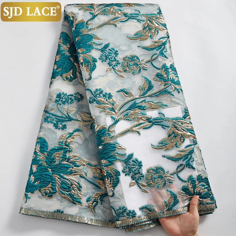 

SJD LACE Green Embroidery Gilding Tissue French Brocade Mesh Lace Fabric 5Yards Handcut African Jacquard Lace Fabric SewingA2474