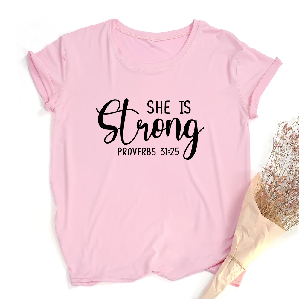 Женские футболки с Иисусом и надписью She Is Strong Has Fire In Soul Grace Heart | Женская одежда