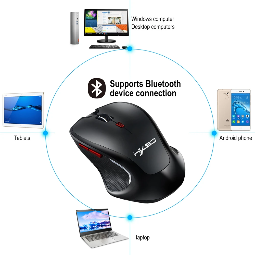 

HXSJ Black Wireless T21 Bluetooth 3.0 Optical Mouse 2400dpi Gaming Mouse Ergonomics Optical Mouse Fluent Hands Common Design