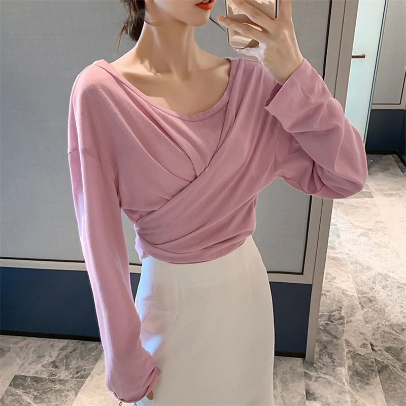 Шикарные Модные женские топы на шнуровке футболки однотонные с коротким рукавом