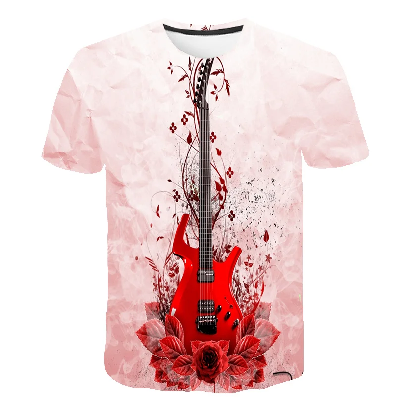 

Funny 3D Da Vinci Guitar Men's T-shirt Rock Band Retro Graphic Music Novelty Clothing Summer Street Short Sleeve Kids Shirt