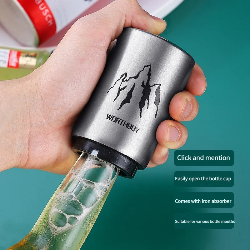 

Automatic Beer Bottle Opener Magnetic Press Lid Stainless Steel Opener Creative Kitchen Tool Accessories Portable Bar Gadgets