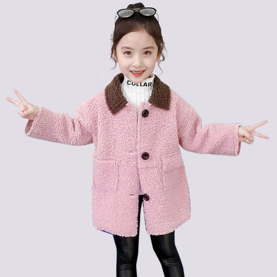 Пальто для девочек толстые теплые шерстяные пальто детская верхняя одежда с