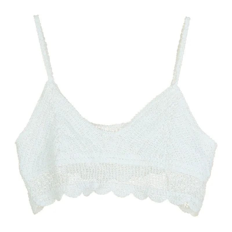 

Summer Korean Style White Knitted Tank Tops Hollow Out Sweet Ladies Vest Camis