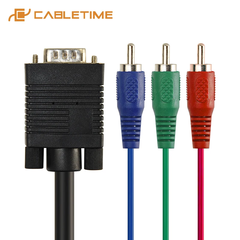 Cabletime аудио кабель VGA к 3 RCA 3RCA TV AV адаптер для ПК ноутбука HD DVD RGB-дисплея Прямая