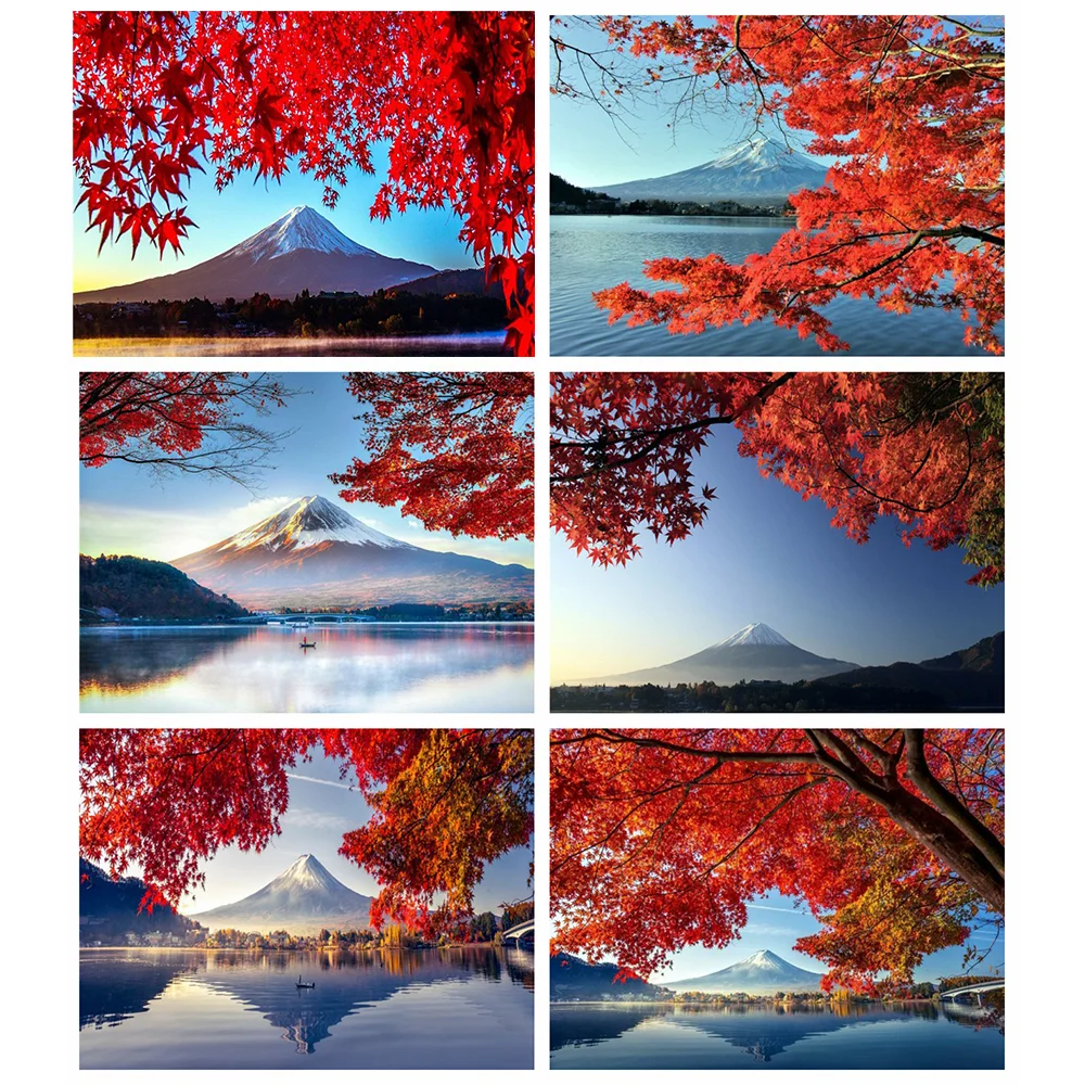 

Kamy Yi Diy 5d Square Diamond Handmade Round Rhinestone Cross Stitch Red Maple Scenery Picture Home Decoration Gift