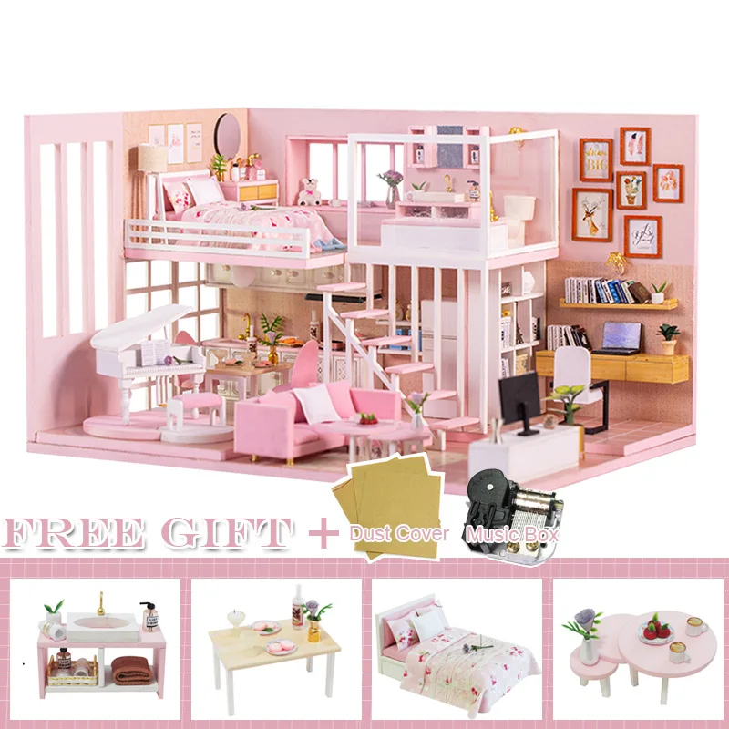 Cutebee DIY кукольный домик деревянные кукольные домики миниатюрный кукольный домик мебель набор игрушек для детей год рождественский подарок Каса K47 - Цвет: K47C