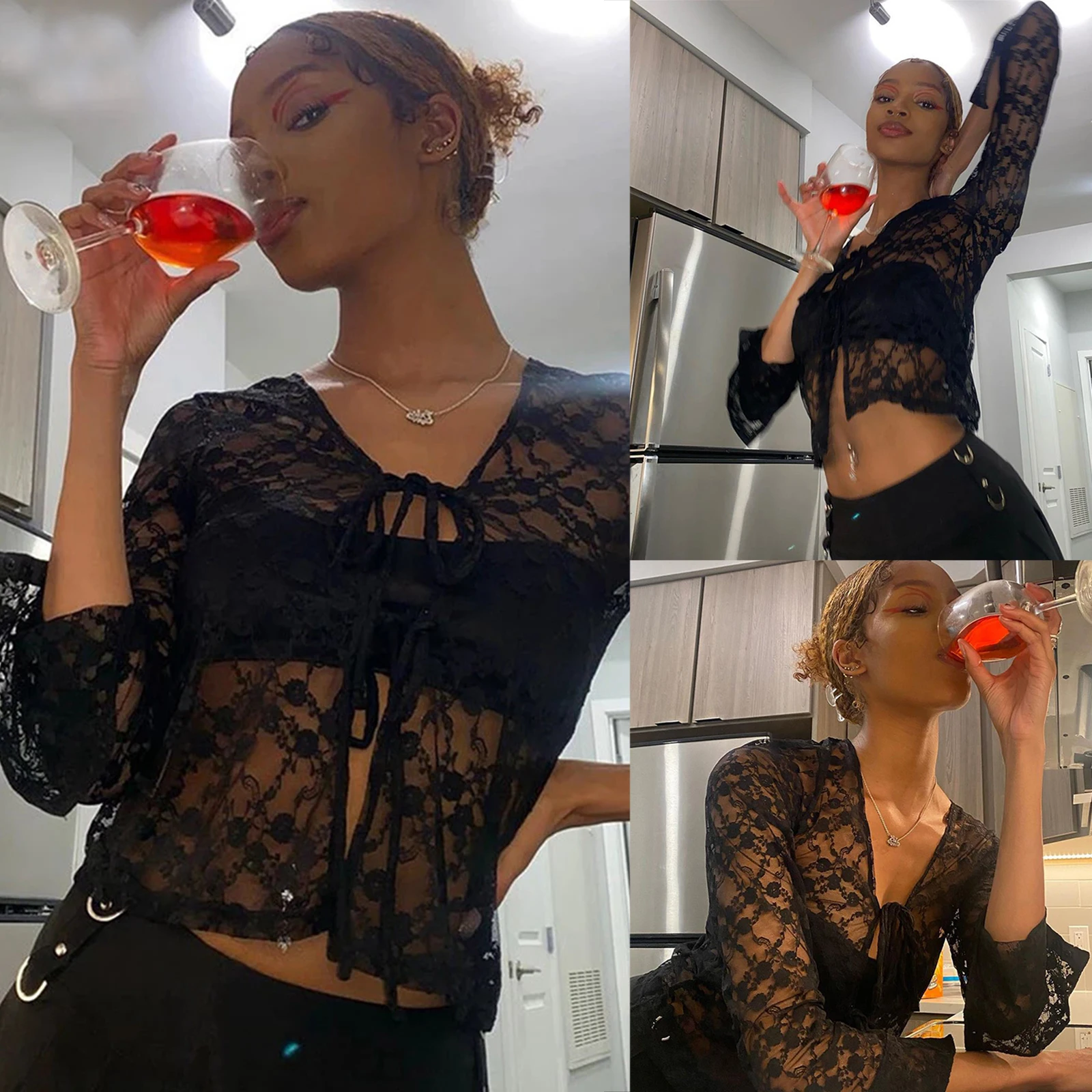 

Новые женские топы на завязках для бикини, сексуальные сетчатые прозрачные Футболки с длинным рукавом и цветочным кружевом, пляжный кардиг...