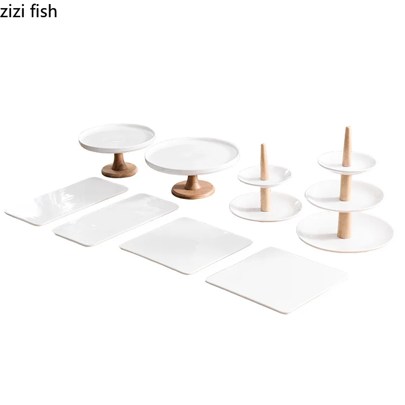 

High-foot Ceramic Cake Tray Set Table Dessert Table Display Stand Cake Stand Birthday Snack Three-tier Tray Dessert Plate