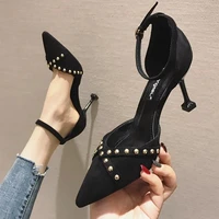 women fashion navy blue buckle strap stiletto heels for office lady casual high quality black rivet high heel shoes ad 26