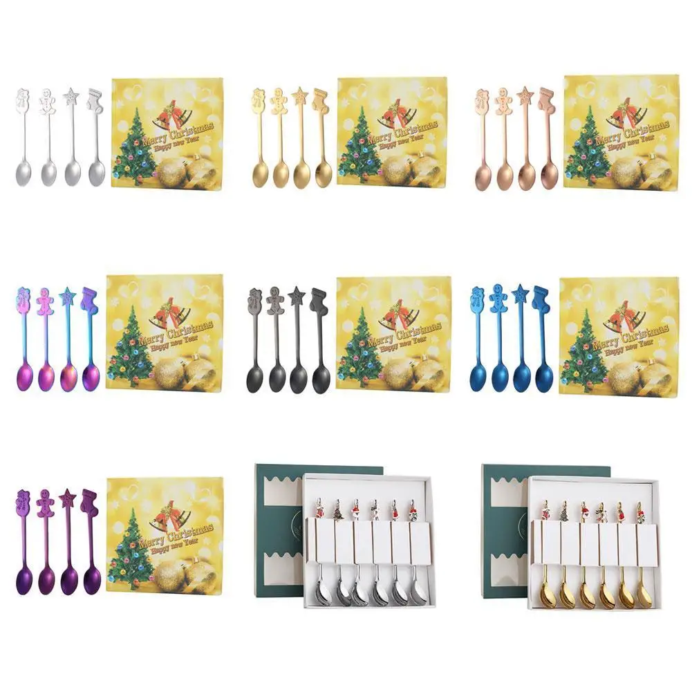 

4/6PcsStainless Xmas Coffee Spoons Dessert Spoon Tableware Gifts Christmas Decorations for Home Kitchen Accessories New Year
