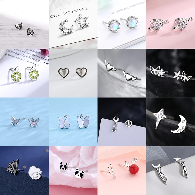 

FENGLI 2021 Trendy Butterfly Stud Earrings for Women Minimalist Cartoon Earring Moonstone Moon Star Design Panda Cute Jewelry