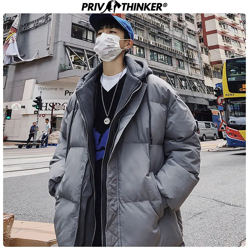 Privathinker, мужские длинные зимние куртки с капюшоном, мужские парки,, модные, имитация двух частей, зимние пальто, мужские плотные теплые куртки