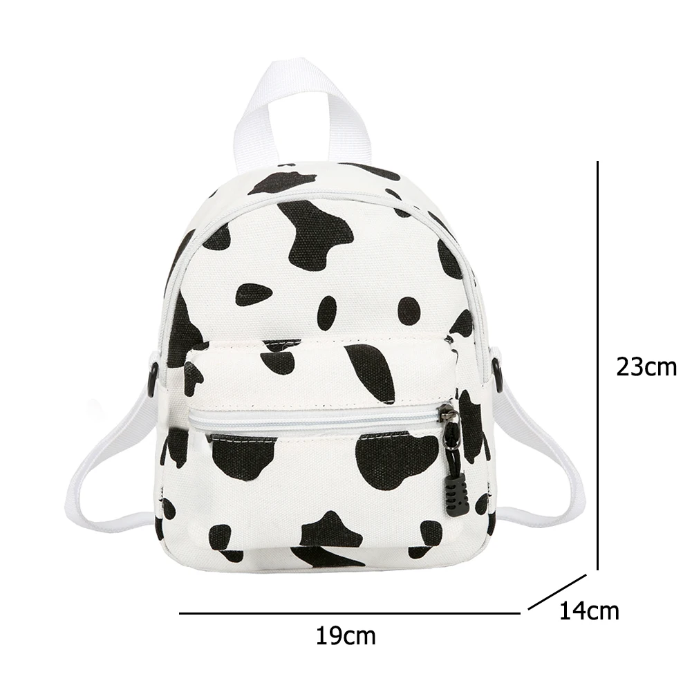 

Chic Cow Print Backpack Women Canvas Shoulder Schoolbag Comfortable Leisure Fashionable Teenage Girl Mini Bagpacks