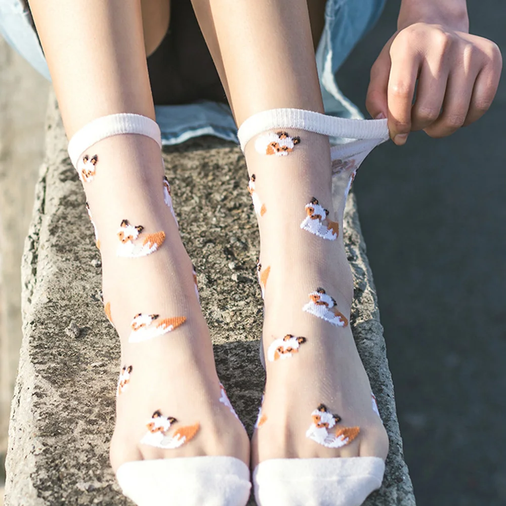 

1 пара весенне-летних стильных прозрачных шелковых носков с принтом животных, женские сексуальные Модные Повседневные Дышащие носки