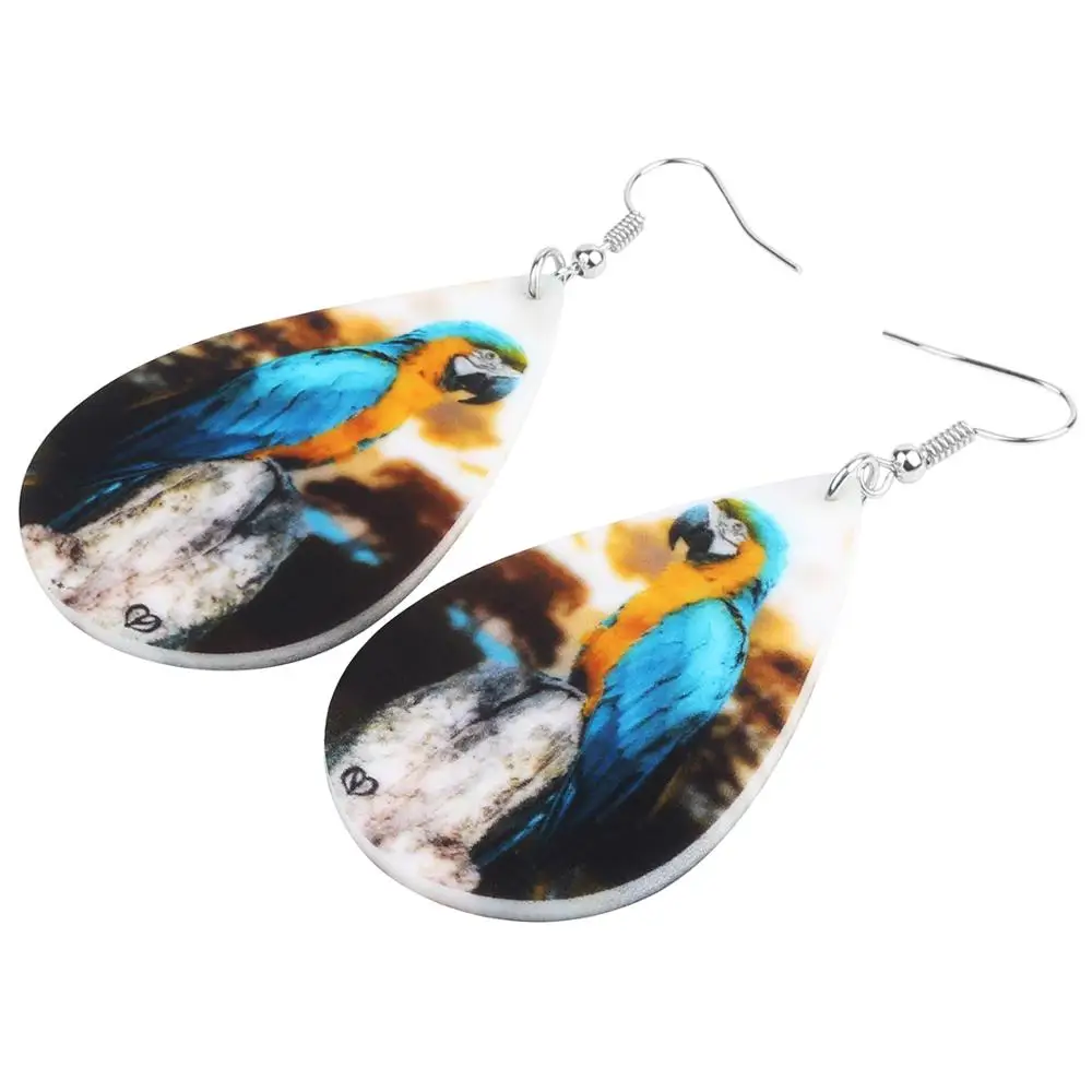 Bonsny акриловые каплевидные желто-синие попугаи серьги в виде птиц животных