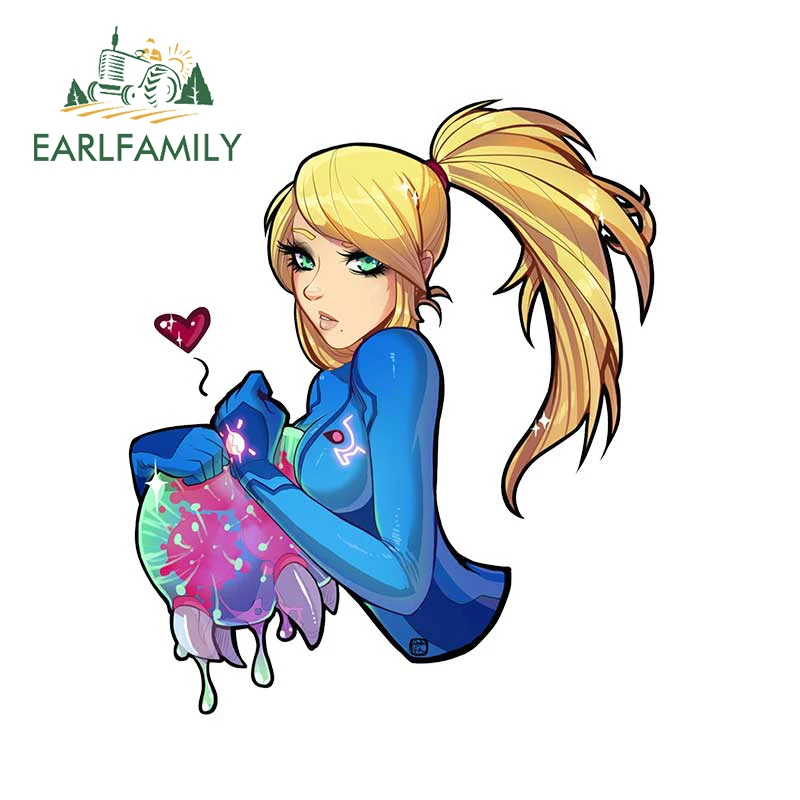 EARLFAMILY 13см x 11.1см для наклеек на автомобиль Samus Aran. Ветровое стекло, водонепроницаемая доска для серфинга, настраиваемая печать на виниловом материале.