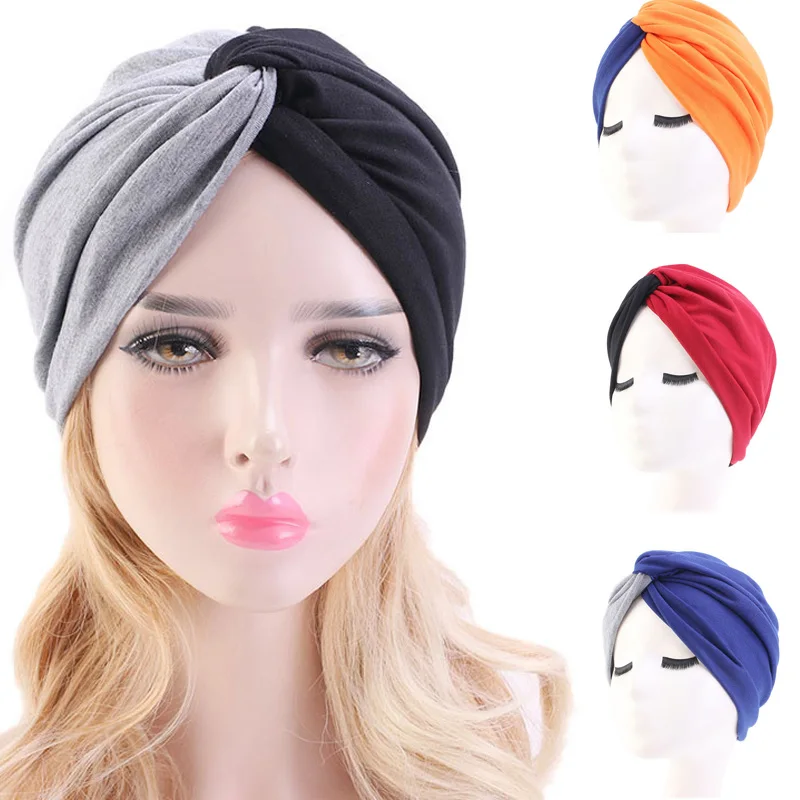 Женская Мягкая вязаная шапка тюрбан из хлопка мягкая Шапка бини с завитым узлом