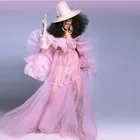 Милое розовое прозрачное Тюлевое платье в несколько рядов для фотографии беременных элегантные длинные платья с длинным рукавом для фотосъемки беременных женщин