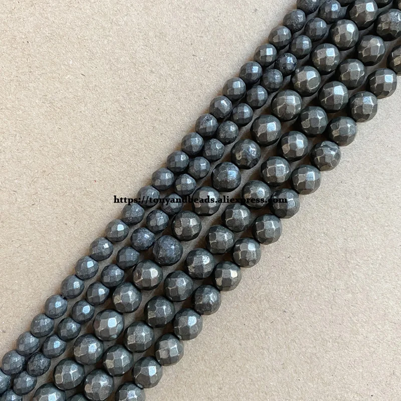 

Natural Stone Faceted Iron Pyrite Round Loose Beads 15" Strand 6 8 10MM Pick Size For Jewelry Making SAB15