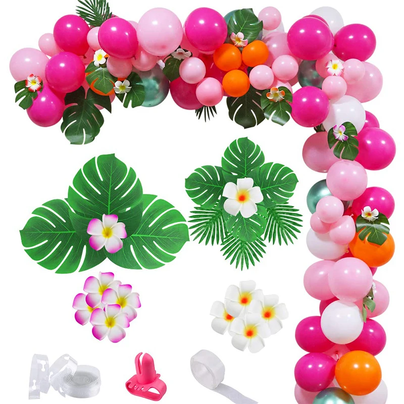 

105Pcs Hawaii Balloon Arch Garland with Palm Leaves Plumeria Birthday Wedding Bachelorette Baby Shower Party Decorations Globos
