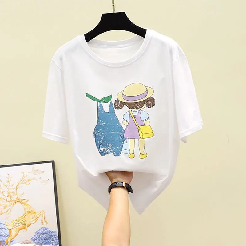 

Woman Green Graphic Tees Cartoon Printed T-shirts Women's Summer New Round Neck Short Sleeve T Shirts Loose Tees Tops for Women