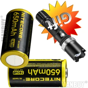 Nitecore NL1665R 2x штуки + подарок фонарик встроенный USB порт зарядки перезаряжаемая батарея 650 мАч 16340 CR123 3,6 В Бесплатная доставка